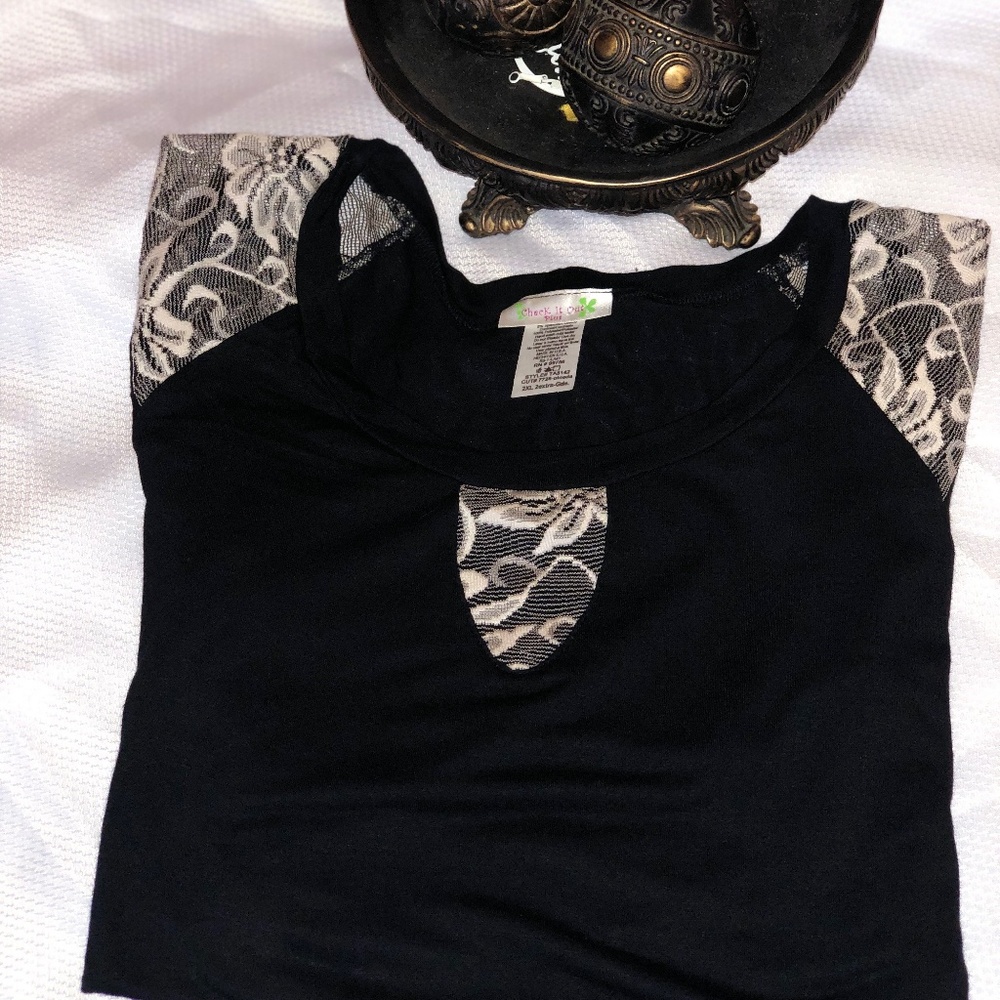 Check it out Plus Black top w/ White Lace inserts